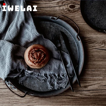 

IWELAI 30CM Dishes European Retro Metal Plate Handmade Round Plate Forged Vintage Storage Bread Tray Home Decoration Restaurant