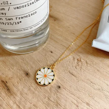 

Daisy sunflower enamel necklace 925 silver dainty minimalist summer necklace for women fashion 2020