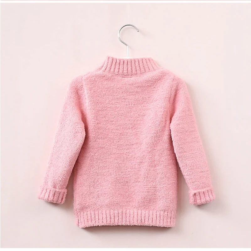 Baby Girl Sweater Winter Autumn Long Sleeve Warm Knitted Sweater Girl Heart Pattern Half High Collar Soft Pullover Tops for 3-8Y