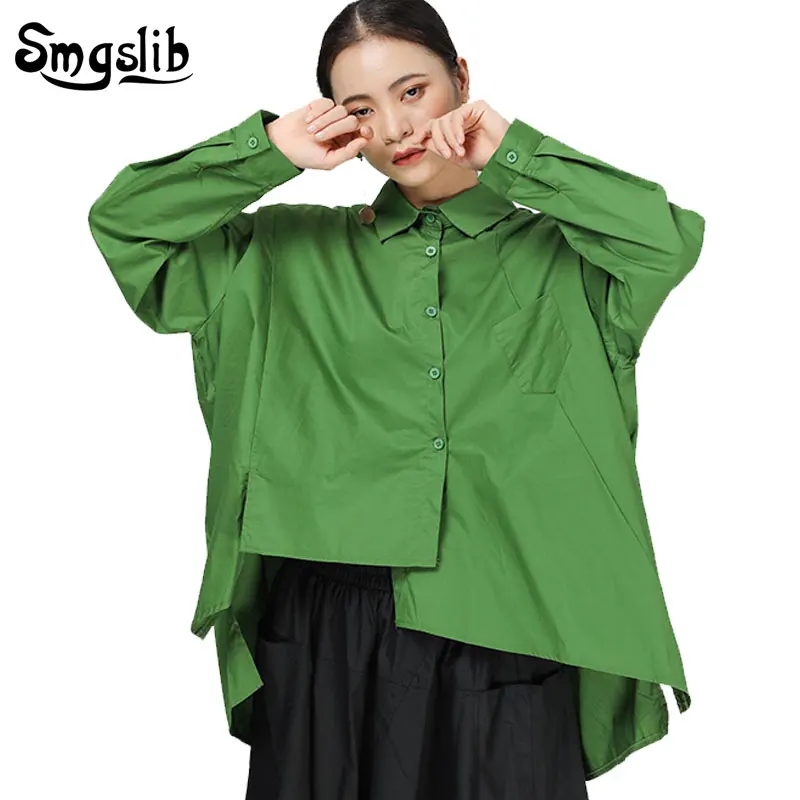 

Women Split Joint Oversized Asymmetric Blouse New Lapel Long Sleeve Loose Fit Shirt Fashion Tide Spring Autumn 2019