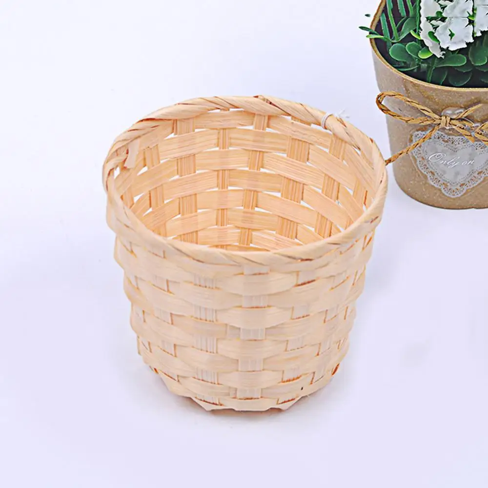 Bamboo Woven Basket Bra Sundries Organizer Rattan Plant Box Desktop Container Pen Holder Storage Organization Garden Flower Pot