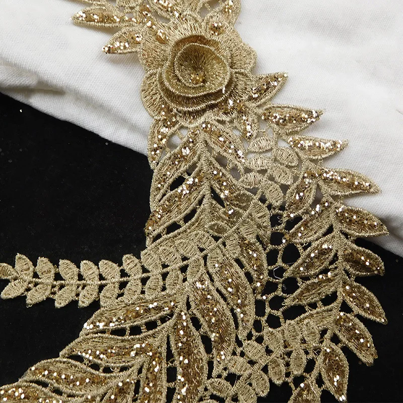 Новинка 3D Золотой цветок вышивка аппликация блестками ткань Пришивные патчи для свадебного платья Костюмы Аксессуары