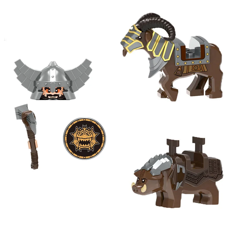 

Medieval Knight Cavalry Figures Dwarf Building Blocks Animal Goat Wild Boar Sheep Mount Bricks Weapon Accessories Kids Toys D228
