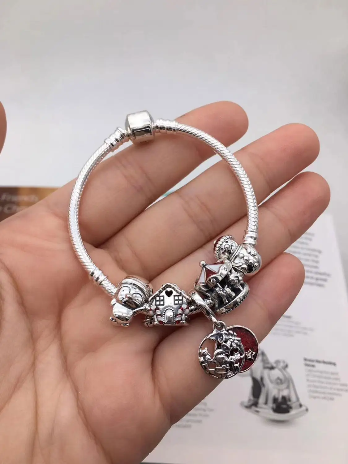 High Quality 925 Pure Silver Christmas Series Snowman Penguin Pendant Bracelet with Original Logo Jewelry for Free Delivery. | Украшения и