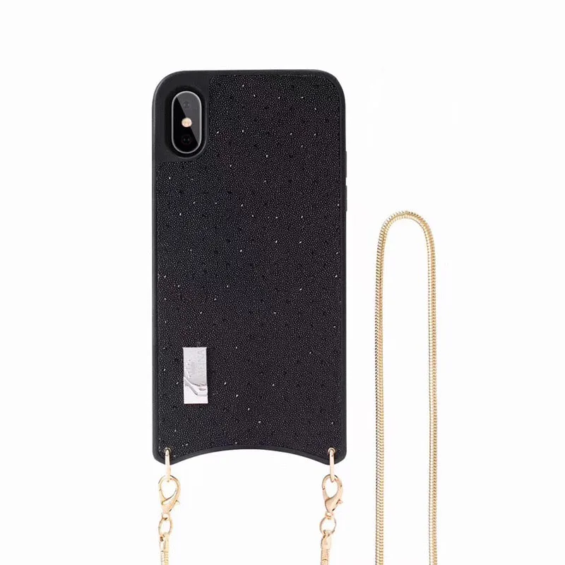 EKONEDA Роскошный чехол сверкающий с блестками для iPhone 11 Pro Max X XS чехол для Max XR для iPhone 7 6 6S 8 Plus жесткий чехол с шейной цепочкой - Цвет: Black