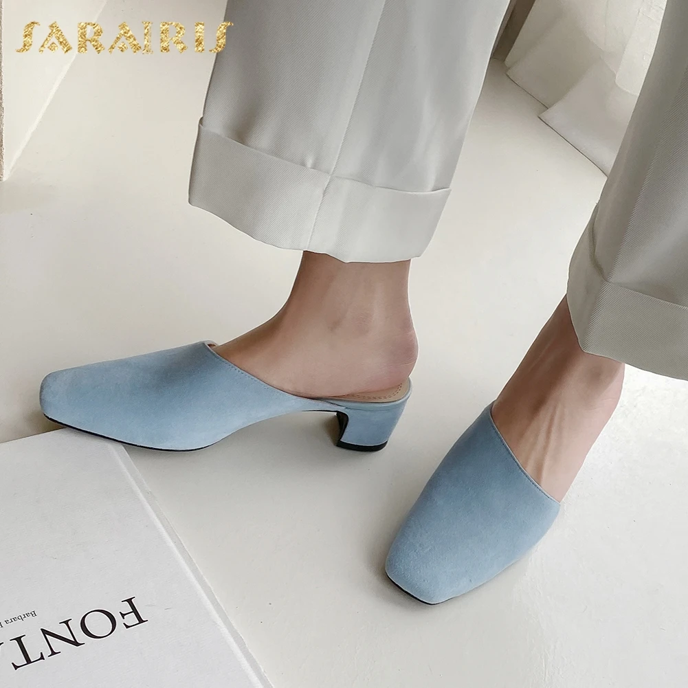 

Sarairis New Arrivals Genuine Leather Outside Chunky Heels Concise Slippers Woman Shoes Slip On Casual Shoes Women Slippers