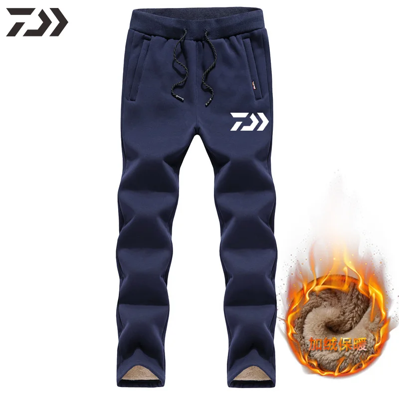 Daiwa брюки для рыбалки из толстого кашемира, сохраняющие тепло, зимняя одежда для рыбалки, для мужчин, Походов, Кемпинга, однотонные трикотажные брюки, S-4XL одежда