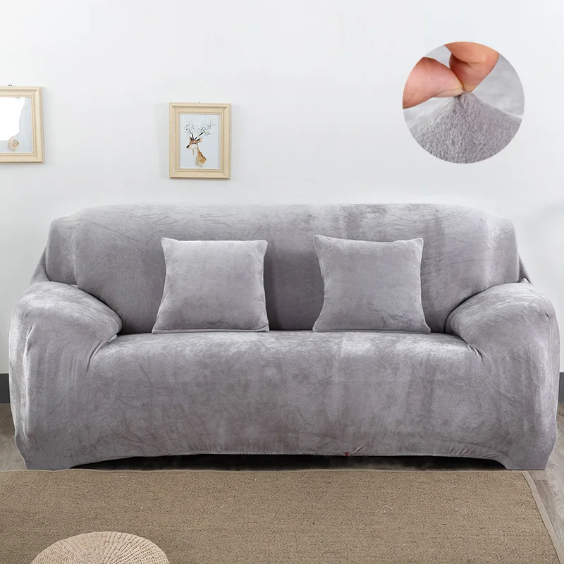 

Plush Thicken Silpcover Solid Black Elastic Couch Covers Anti-slip Sectional Stretch Sofa Cover for Living Room 1/2/3/4 seater