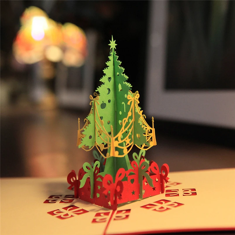 Merry Christmas 3D Up Card Christmas Tree Greeting Cards Baby New Year Gift Holiday Happy New Hot Cards Navidad 40OCT703