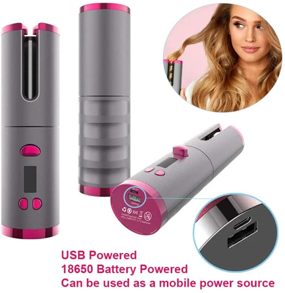 Cordless Auto Curler Rechargeable Auto Curler with LCD Display Professional Ceramic Barrel Curling Wand Fast Heating Hair Culer