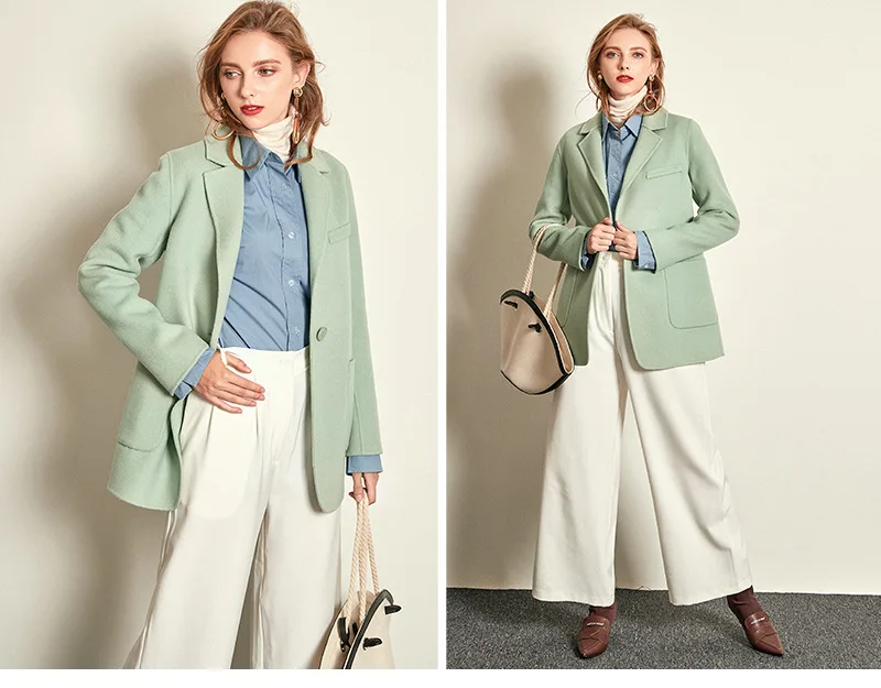 women s winter coat light green Double sided wool cashmere outwear autumn plus size ladies fashion overcoats free ship