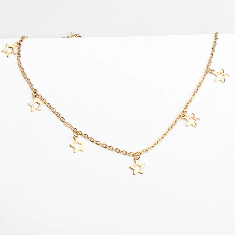 316L Stainless Steel Hollow Star Charm Anklet Gold Pentagram Link Chain Ankel Bracelets For Women Fashion Jewelry Wholesale