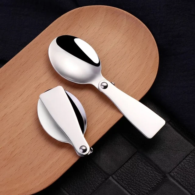 Portable Travel Camping Spoon Long Handle Folding Spoon for Thermos  Foldable Spoon with Case Keychain Collapsible Hiking Picnic Outdoor Spoon  with