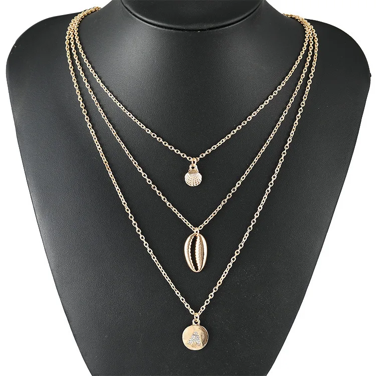 Золотое ожерелье для женщин, колье Ketting, модное, украшение денег, ракушка, сверление, Буква A, ожерелье, цепочка, бохо
