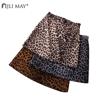 

JLI MAY Leopard Print Women Skirts Autumn Winter Casual Preppy Style Empire Mini Sexy High Street Slim Pencil Short Skirt