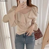 Ruffled Tops And Blouses Autumn Fall Basic Wear Flare Sleeve Chic Korean Fashion Shirts Black Off Shoulder Women Top Blusas 3