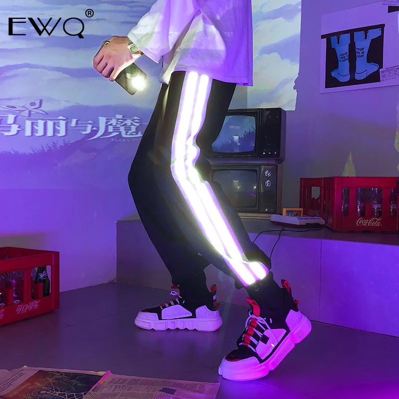 EWQ Светоотражающие штаны для бега в стиле хип хоп 2019 весенние мужские японские