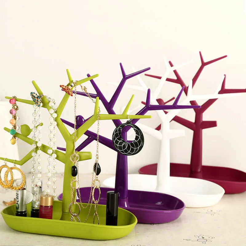 Plastic Tree Stand Necklace Organizer Jewelry Earings Holder Jewelry Necklace Ring Earring Display Jewllery Organizer Show Rack 3 colors plastic jewelry bird tree display stand holder fashion organizer tower for earring necklace ring bracelet rack