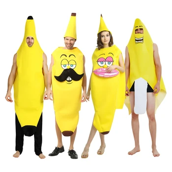 

Funny Food Banana Fruit Cosplay Carnival Party Costume For Adult Women Kids Couple Halloween Family Stage Fancy Dress SL2593