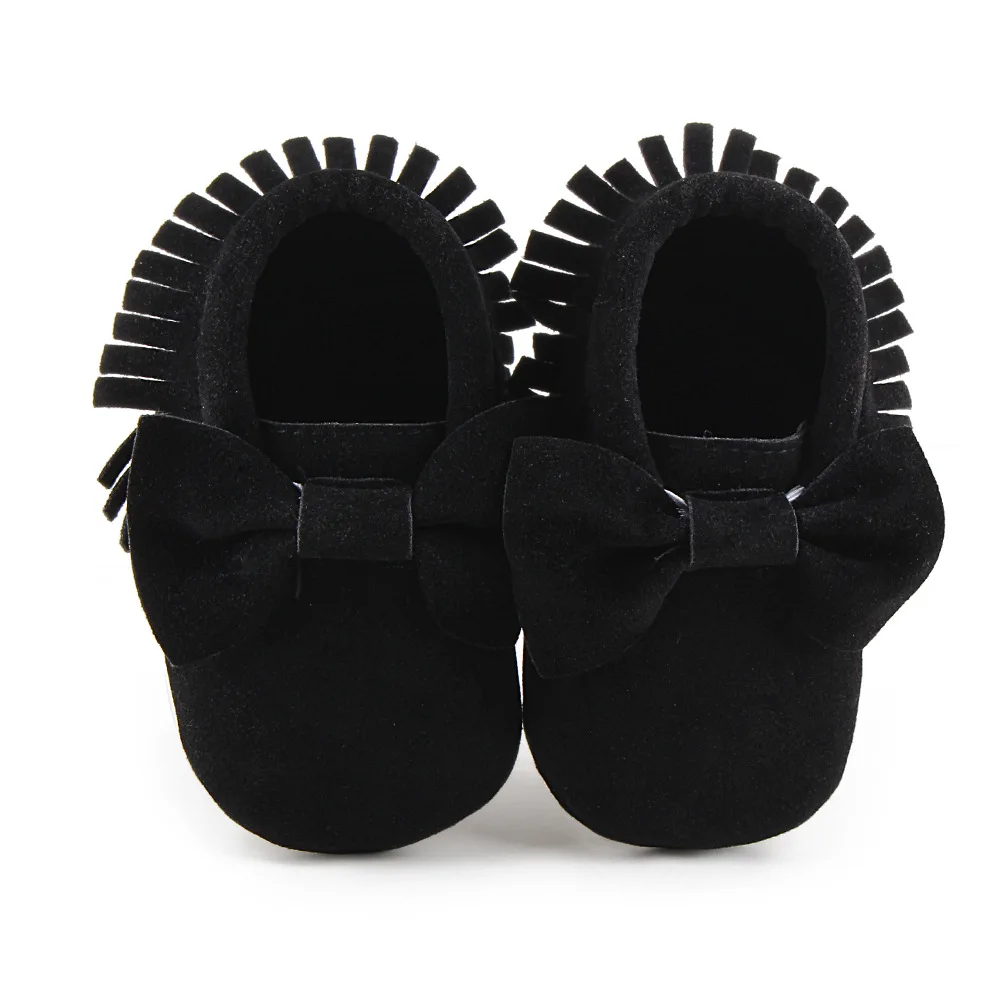 REAKIDS Baby Spring Shoes For Girls And Boys New Bow Knot Tassel Children Walker Shoes Soft Bottom Light Anti Slip Kids Shoes - Цвет: black