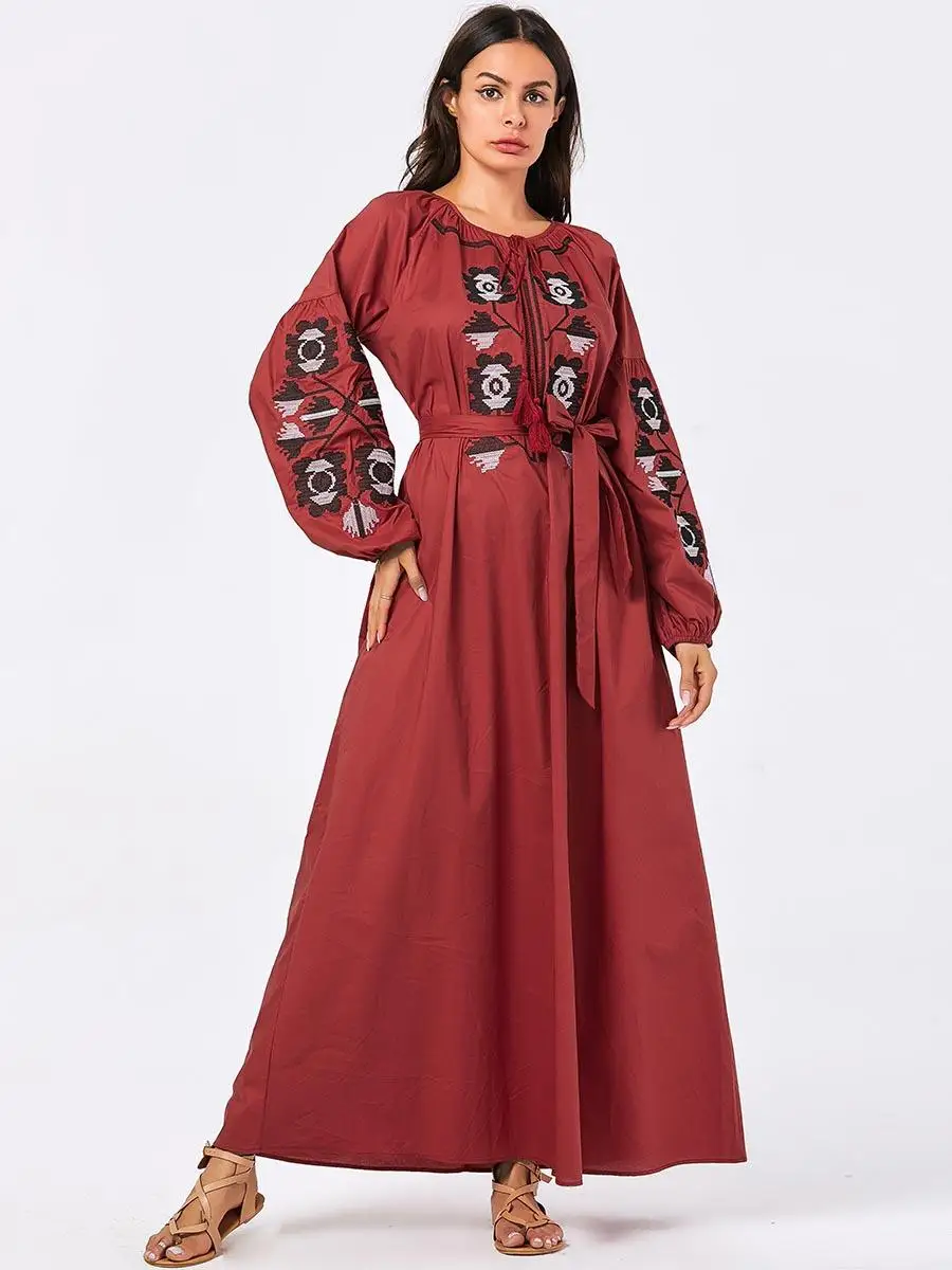Abaya женское мусульманское длинное платье для девочки вышивка кафтан исламский винтажный Повседневный халат платье осень платье с длинными рукавами арабский Повседневный