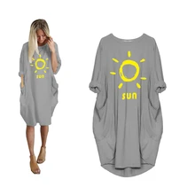 ENXI/модные платья для беременных с принтом от солнца; платье для беременных с круглым вырезом; Vestido; сезон лето-осень; платье для беременных с длинными рукавами