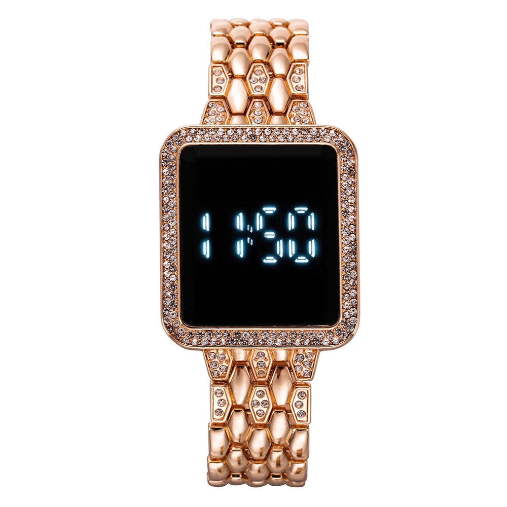 LED Digital Display Men's Women's Touch Screen Electronic Watch Sports Waterproof Stainless Steel  Rose Gold Couple Watch 