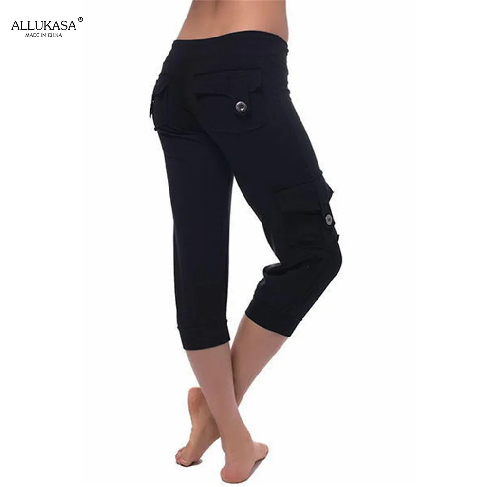 Leggings Women's Pocket Capri 3/4 High Waist Elastic Opaque Sports Loose  Fit Yoga Pants with Pockets for Women - AliExpress