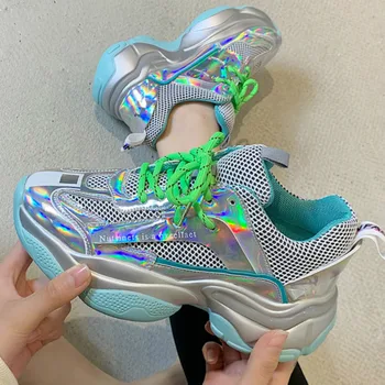 

2020 Fashion Chunky Sneakers For Women Platform Designers Woman Black Silver Casual Shoes Lace Up Female Mesh Old Dad Shoes