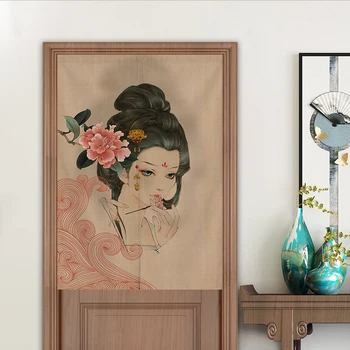 

Retro Chinese-Style Door Curtain Bathroom Feng Shui Curtain Living Room Bedroom Partition Half Curtain Door Curtain