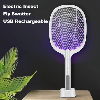 

USB Electric Zapper Racket Mosquito Killer Fruit Fly Swatter Zap Swatter Pest Control LED Lighting Lamp 3 Layer Safety Mesh