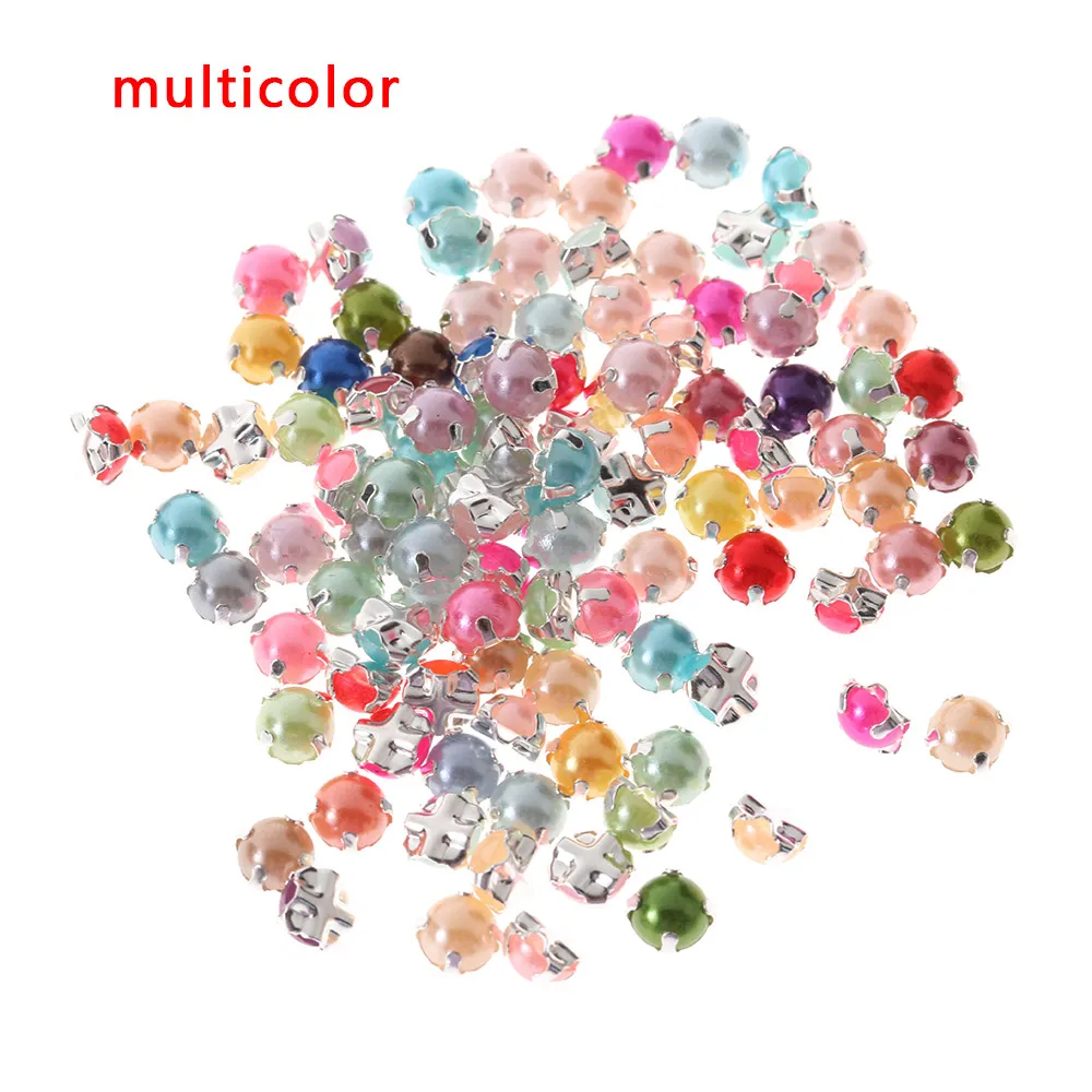 multicolor 100 шт./упак. 5 мм Полимерная швейная жемчужная Фурнитура для бижутерии, съемная цапы для стразов, полукруглая жемчужина для рукоделия одежды со стразами - Цвет: multicolor