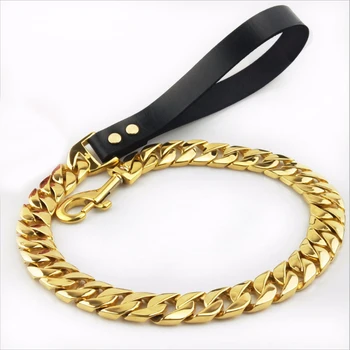 

Metal Stainless Steel Pet Chain Dog Leash Steel Chain Martingale High-end custom Show Leather Handle Bully dogs Doberman