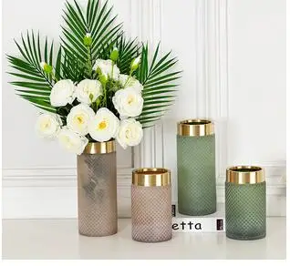 

HOME VASE GLASS VASES GREEN MESH GOLD RIM FLOWER INSERT ARTIFICIAL FAKE FLOWER FURNISHINGS HOME DECORATION ACCESSORIES MODERN