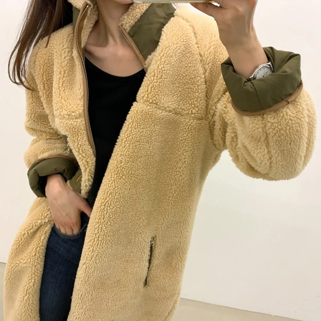 Chaquetas mujer зимнее женское пальто из овечьей шерсти с бархатным воротником, куртка на молнии и цветной Длинный плащ abrigos mujer casacos