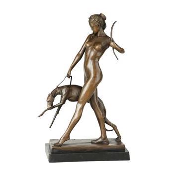 

Nude Statue Woman Holding the Dog Sculpture Bronze Western Sexy Female Girl Naked Figurine for Decoration