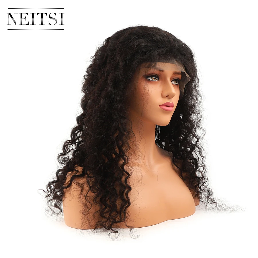 Neitsi предварительно выщипанные кружевные передние Реми человеческие волосы парики 1"-22" 150% плотность естественная линия волос глубокая волна черный парик шнурка для женщин