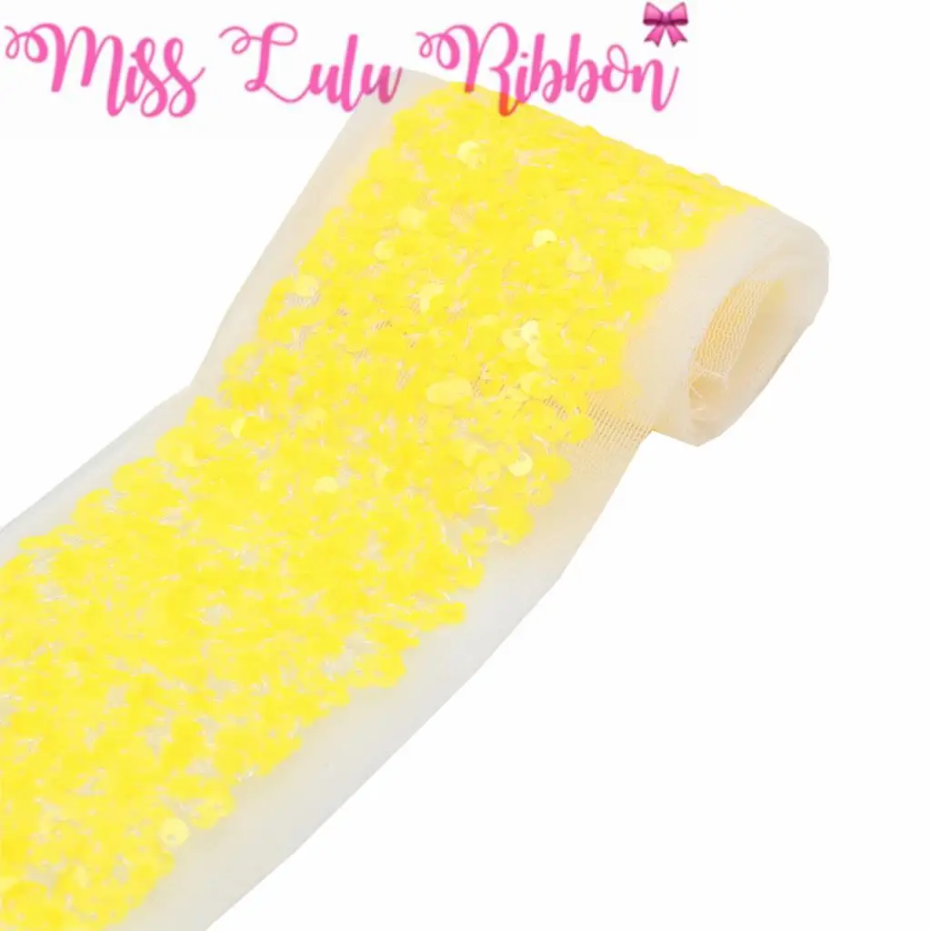 3"75mm Scatter Sequin Ribbon(Back Side with Tulle, 9.5cm Width Added 1cm Edge Both Side) 25.5yards/Pack(3*8.5y/r) Hair Bowknots - Цвет: 1310