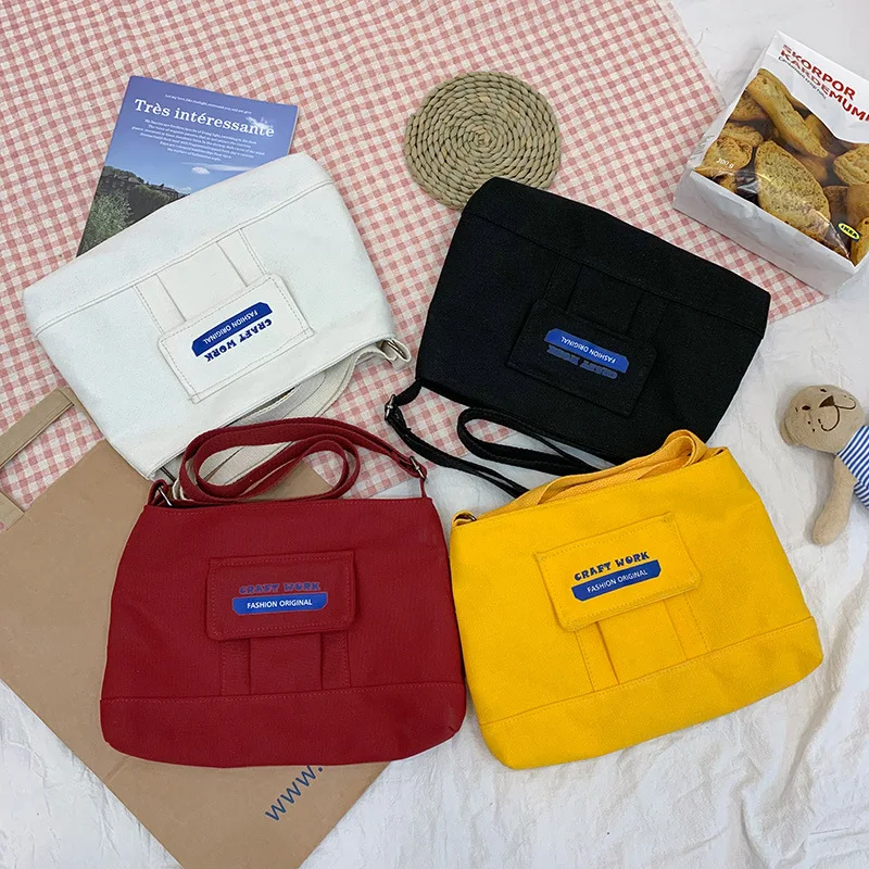

Canvas Bag 2019ins Hot Shoulder WOMEN'S Bag Solid Color Thick Japanese Style Wind Simplicity Commuter Bag