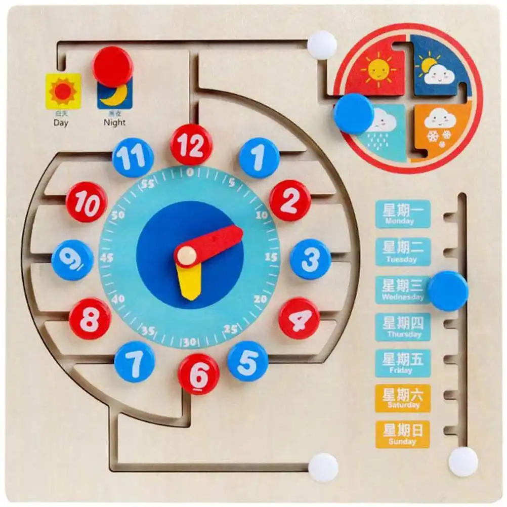 children's educational wooden calendar clock toy