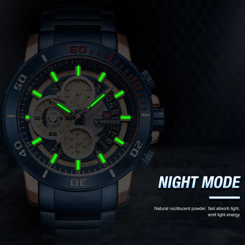 Новые часы NAVIFORCE для мужчин Топ люксовый бренд нержавеющая сталь Водонепроницаемый Кварцевые мужские s часы хронограф спортивные наручные часы Мужские часы