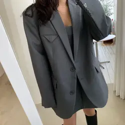 Casaco de blazer solto grande de cor sólida feminina de primavera e outono