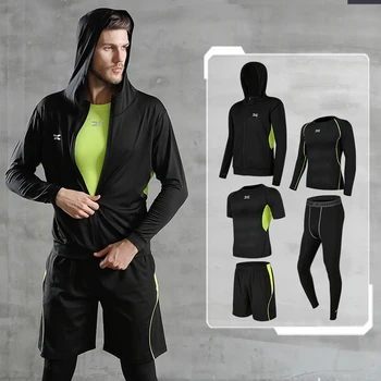 5 Pcs/Set Men's Tracksuit Gym Fitness Compression Sports Suit Clothes Running Jogging Sport Wear Exercise Workout Tights 3