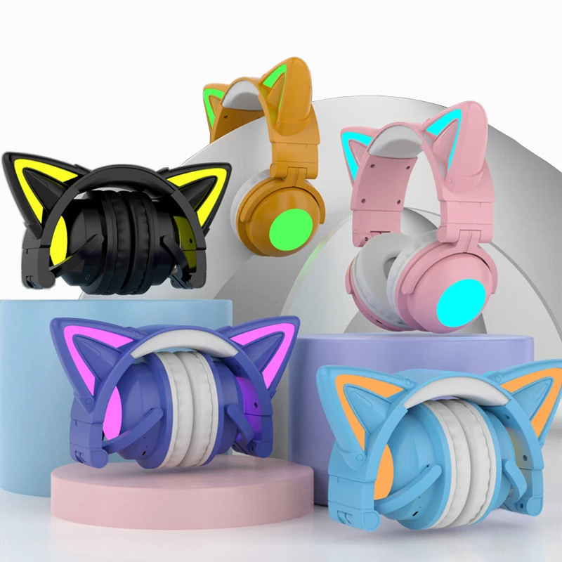 New Arrival RGB Cat Ear Wireless Headsets with Mic 7.1 Stereo Music Bluetooth 5.0 Headset Support Control Light Color Best gift |