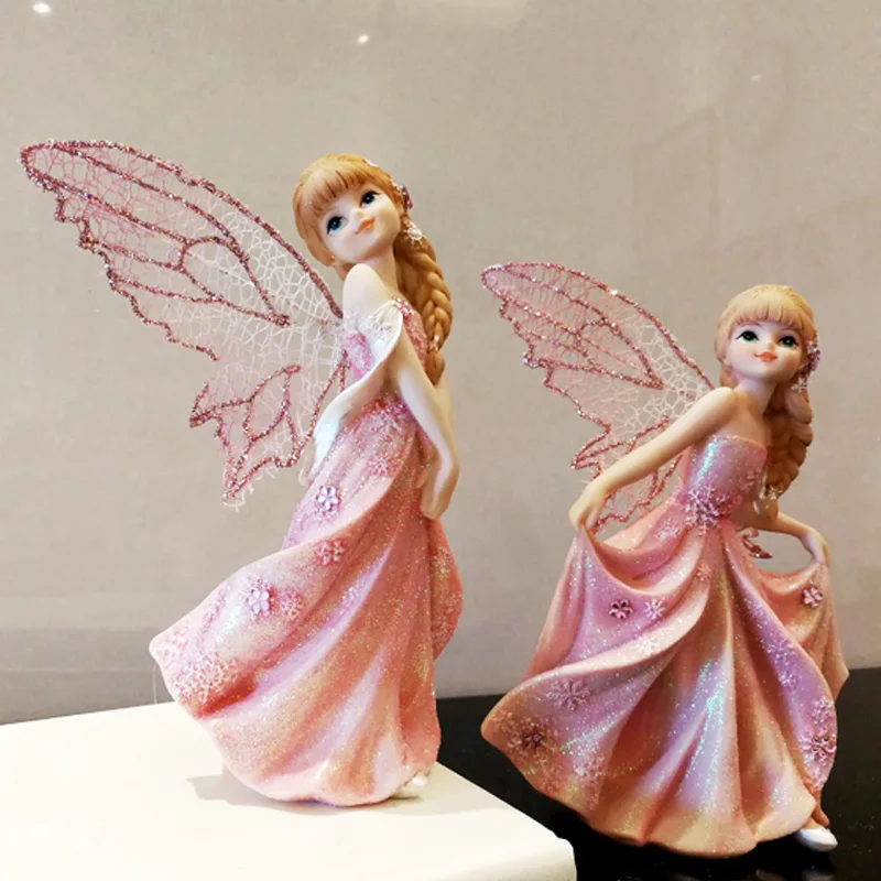 Pink Flower Fairy Figurines Resin Angel Princess Statue Home Decor