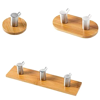 

A Set Of 3 Wall Hook Towel Rack Bamboo Frame Stainless Steel Rack Bathroom Kitchen Bedroom Door Free Punch Coat Hook