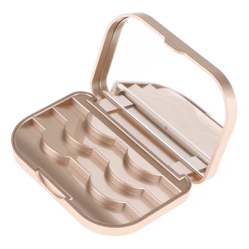 

False Eyelash Storage Box Makeup Cosmetic Mirror Case Organizer with Mirror Champagne