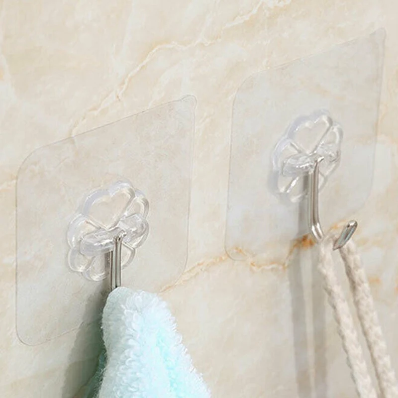 10/6PCS Hook Strong Transparent Suction Wall Sucker Hanger Waterproof Adhesive Heavy Load Rack Stainless Steel Hook Cabide