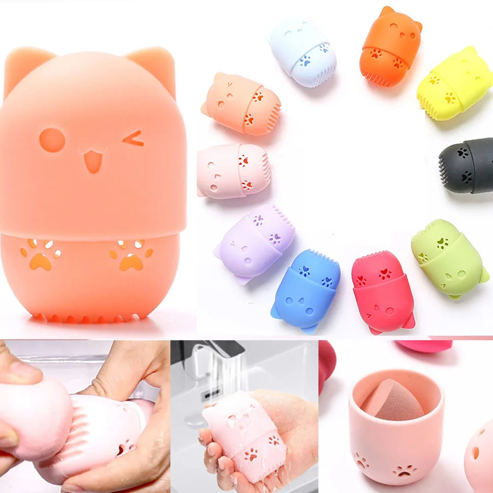 New Kitten Beauty Powder Puff Holder Sponge Makeup Egg Drying Case Portable Soft Silicone Cosmetic Sponge Box Holder