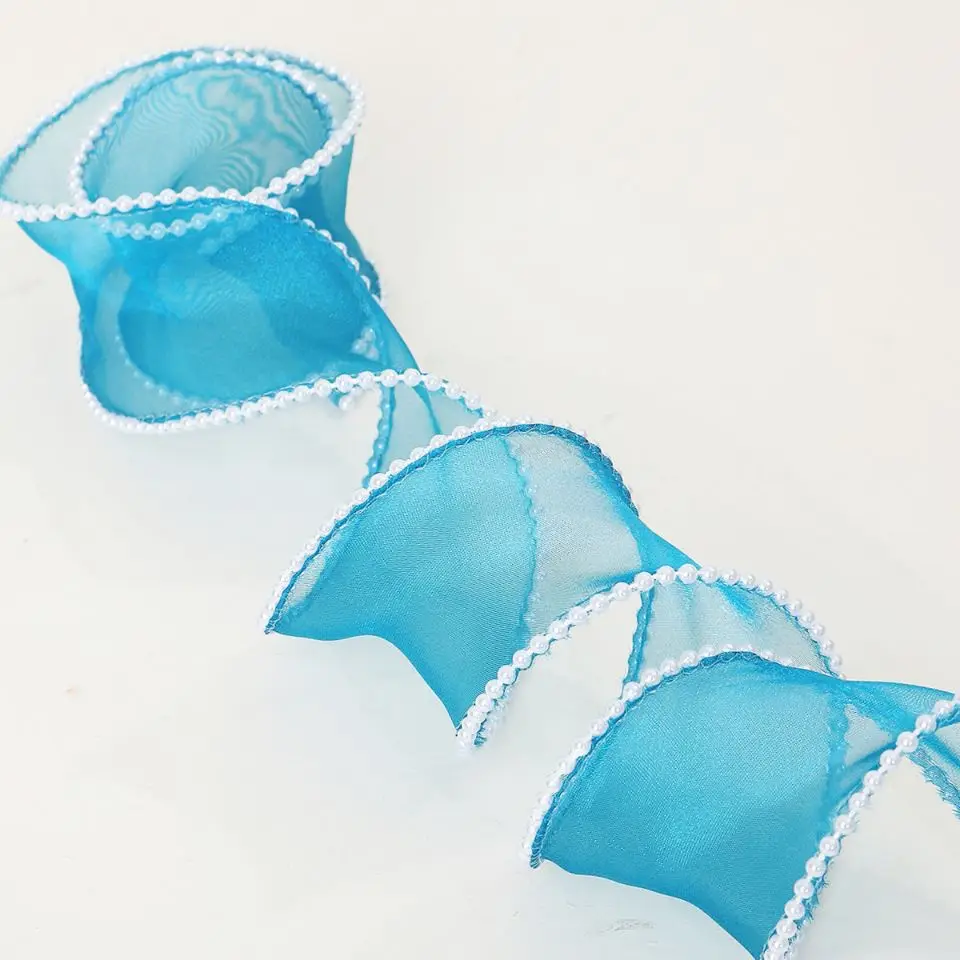 10 야드 쉬폰 구슬/물결 리본 40MM DIY 소재 헤드레스트 DIY 공예 수제 액세서리